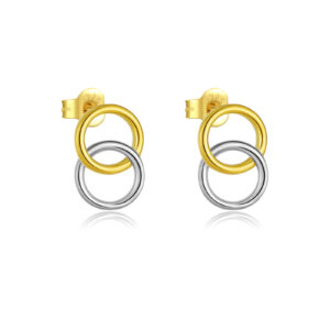 925 Silver Gold-Plated Two-Tone Interlocking Circle Huggies Stud Earrings-MME1238