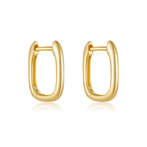 Silver Simple Oval Huggie Hoop Earrings-MME1267