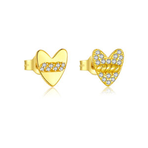 925 Silver Gold-Plated Heart & Star Clear CZ Paved Studs Earrings - MME1240