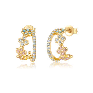 925 Sterling Silver Gold-Plated Hoop Earrings with Colorful Floral Zircon-MME1270