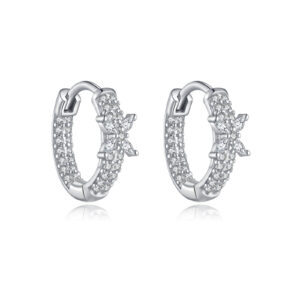 Silver Zircon Flower Hoop Earrings-MME1263