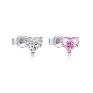 Silver Heart - Shaped Zircon Asymmetric Stud Earrings-MME1262