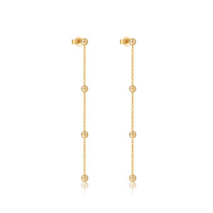 Elegant Long Chain Bead 925 Silver Drop Earrings-MME1278