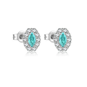 925 Sterling Silver Oval Blue Zircon Stud Earrings with Crystal Accents-MME1248