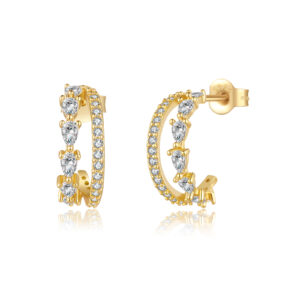 925 Sterling Silver Gold-Plated C-Hoop Earrings with Zircon Crystals-MME1272
