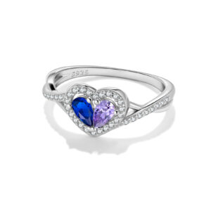 925 Sterling Silver Heart - Shaped Ring with Blue and Purple Gemstones-MMR478