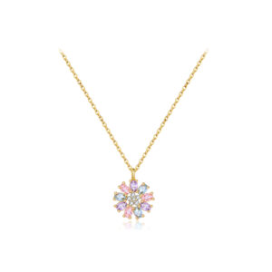 925 Silver Gold-Plated Colorful Floral CZ Pendant Necklace-MMN693