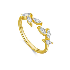 925 Silver Gold-Plated Ring with Marquise-Cut Zircon Design-MMR472