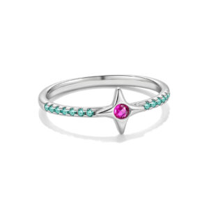925 Silver Pink Star & Turquoise Ring-MMR479