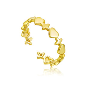 925 Silver Gold-Plated Open Ring with Heart and Star Design-MMR470