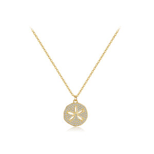 925 Silver Gold-Plated Compass Star CZ Pendant Necklace-MMN696