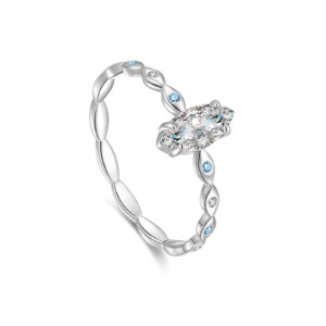 925 Sterling Silver Marquise-Cut Cubic Zirconia Ring with Light Blue Accents-MMR487