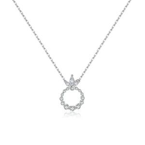 925 Silver CZ Crown Circle Pendant Necklace-MMN650