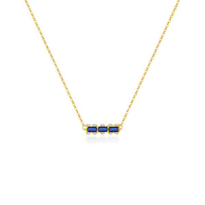 925 Silver Gold-Plated Blue Zircon Bar Pendant Necklace-MMN474