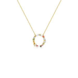 925 Silver Colorful Gem Circle Pendant Necklace-MMN336