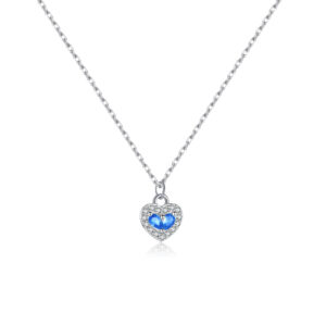 925 Silver CZ Heart-Shaped Pendant Necklace with Blue Stone-MMN649