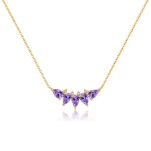 925 Silver Gold-Plated Purple CZ Butterfly Pendant Necklace-MMN636