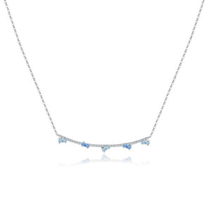 925 Silver Blue Stone Curved Bar Necklace-MMN631