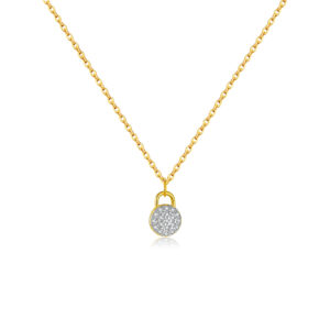 925 Silver Gold-Plated CZ Padlock Pendant Necklace-MMN647