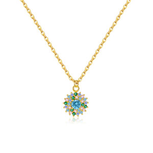 925 Silver Gold-Plated Multi-Color CZ Floral Pendant Necklace-MMN657