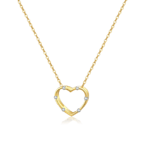 925 Silver Gold-Plated Open Heart Zircon Pendant Necklace-MMN431