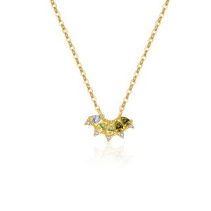 925 Silver Gold-Plated Green Zircon Leaf Pendant Necklace-MMN459