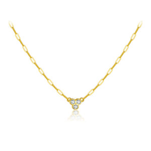 925 Silver Gold-Plated CZ V-Shaped Pendant Necklace-MMN668