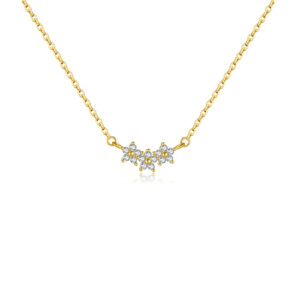 925 Silver Gold-Plated Zircon Floral Cluster Pendant Necklace-MMN520