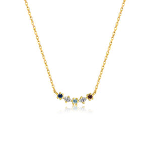 925 Silver Gold-Plated Multi-Color Zircon Floral Pendant Necklace-MMN508