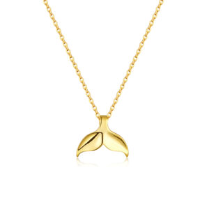 925 Silver Gold-Plated Whale Tail Pendant Necklace-MMN506