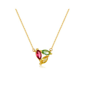 925 Silver Gold-Plated Multi-Color Zircon Floral Pendant Necklace-MMN505