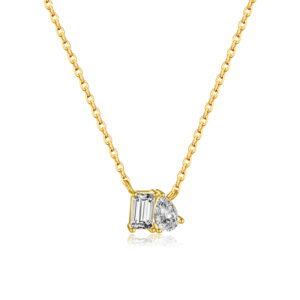 925 Silver Gold-Plated Zircon Emerald-Cut Pendant Necklace-MMN502