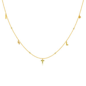 925 Silver Gold-Plated Multi-Color CZ Cross Charm Necklace-MMN664