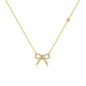 925 Silver Gold-Plated Bowknot Pendant Necklace-MMN660