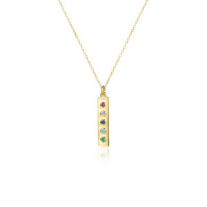 925 Silver Multi-Gem Bar Pendant Necklace-MMN401