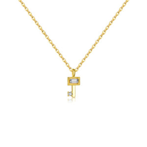 925 Silver Square Gem Lock Pendant Necklace-MMN388