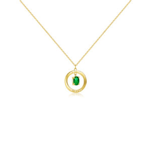 925 Silver Green Gem Double Circle Pendant Necklace-MMN377