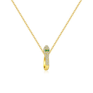 925 Silver Gold-Plated CZ Snake-Shaped Pendant Necklace-MMN655