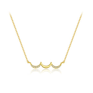 925 Silver Gold-Plated CZ Curved Bar Pendant Necklace-MMN653