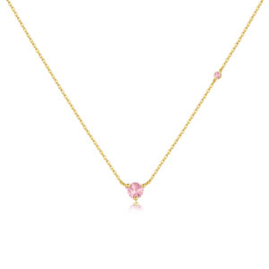925 Silver Gold-Plated Pink Gem Chain Necklace-MMN238