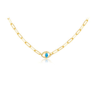 925 Silver Gold-Plated Blue Eye Link Necklace-MMN232