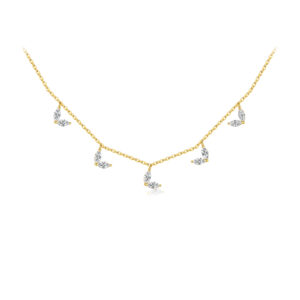 925 Silver Gold-Plated Bicolor Leaf Gem Necklace-MMN215