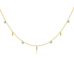 925 Silver Gold-Plated Green CZ Dangle Bar Necklace-MMN639