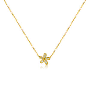 925 Silver Gold-Plated CZ Flower Pendant Necklace-MMN635