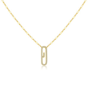 925 Silver Gold-Plated Paperclip-Shaped Pendant Necklace-MMN622