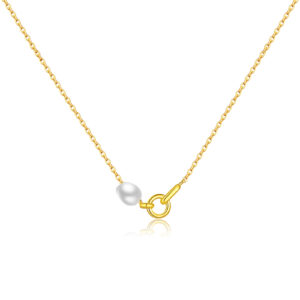 925 Silver Gold-Plated Pearl & Knot Charm Necklace-MMN606