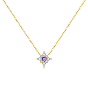 925 Silver Gold-Plated Star-Shaped Gemstone Pendant Necklace-MMN602