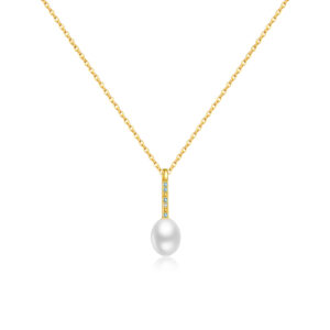 925 Silver Gold-Plated Pearl & CZ Pendant Necklace-MMN596