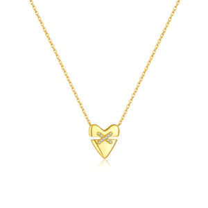 925 Silver Gold-Plated Heart Pendant Necklace-MMN583