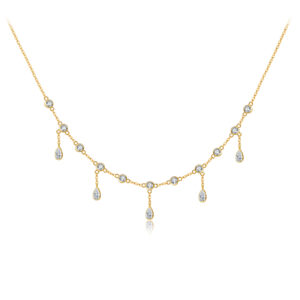 925 Silver Gold-Plated Teardrop CZ Statement Necklace-MMN680